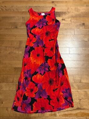 Red & Purple Floral Sleeveless Women's Dress